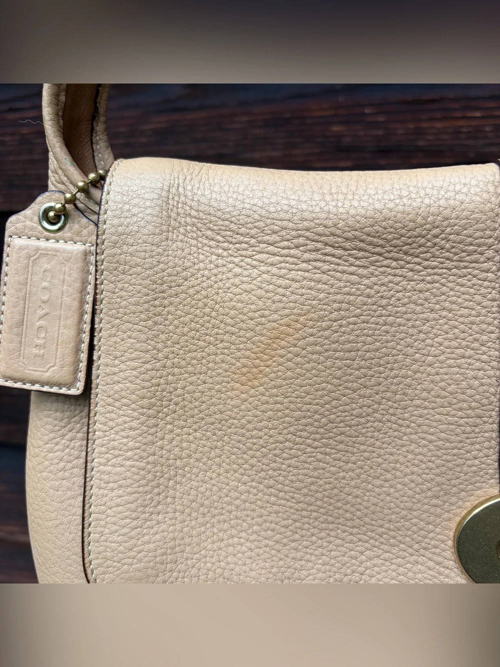 COACH Ergo Flap #11614 Tan Pebbled Leather Turnlock VTG Y2K Shoulder Bag *READ*
